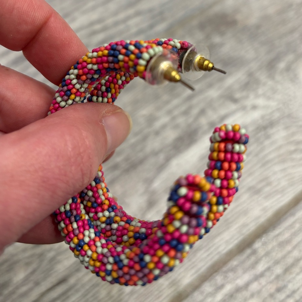 Multicolor Beaded Hoops - Picture 3 of 5